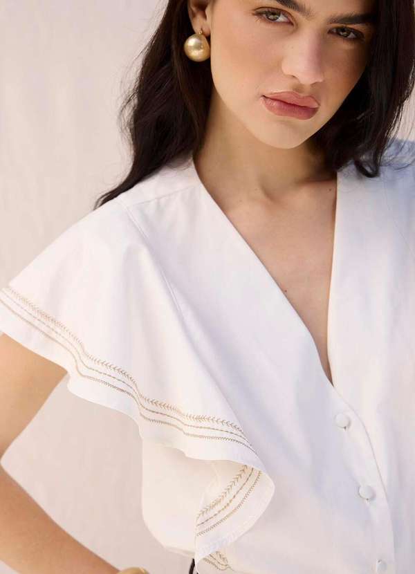 Laccord - Camisa com Babado e Bordado Mangas Branco 2