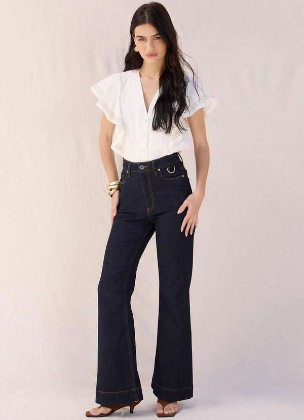 Laccord - Camisa com Babado e Bordado Mangas Branco 5