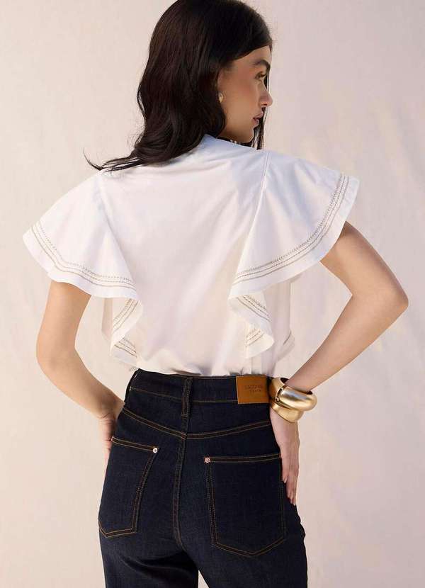 Laccord - Camisa com Babado e Bordado Mangas Branco 6