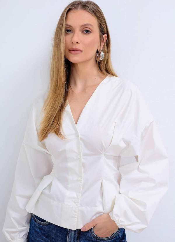 Laccord - Camisa de Tricoline com Drapeado na Cintura Branco