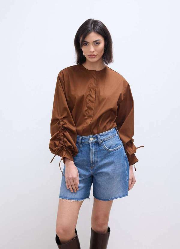Laccord - Camisa Tricoline Manga com Ajuste Marrom