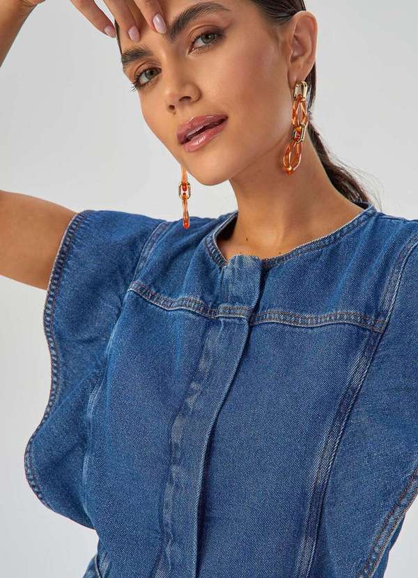 Laccord - Top Jeans com Babado Denim Medio Azul