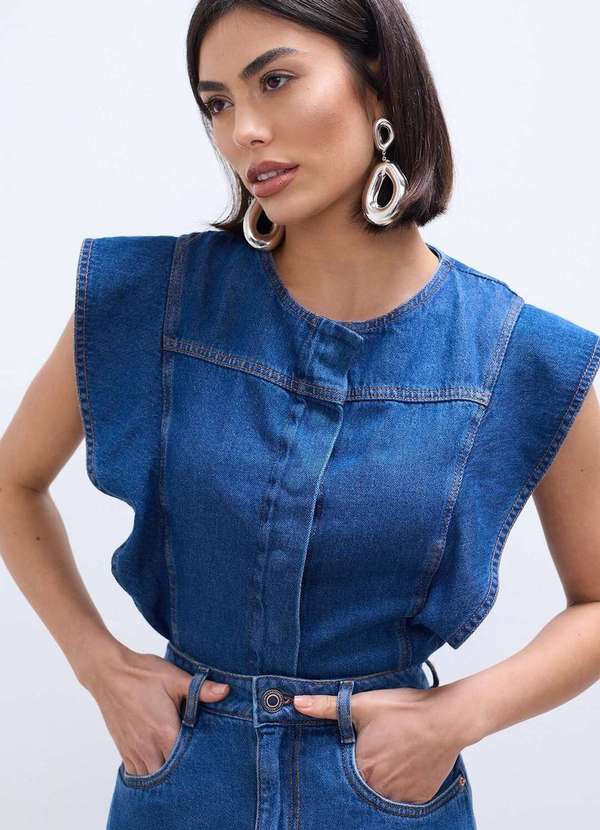 Laccord - Top Jeans com Babado Denim Medio Azul 4