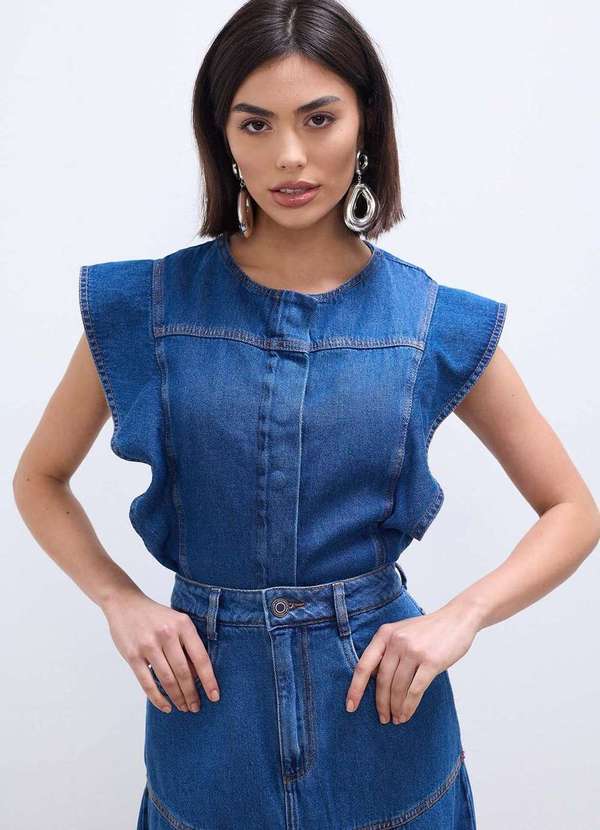 Laccord - Top Jeans com Babado Denim Medio Azul 5