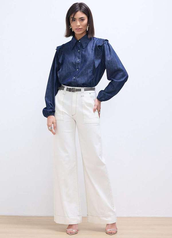 Laccord - Calca de Sarja Pantalona com Cinto Branco