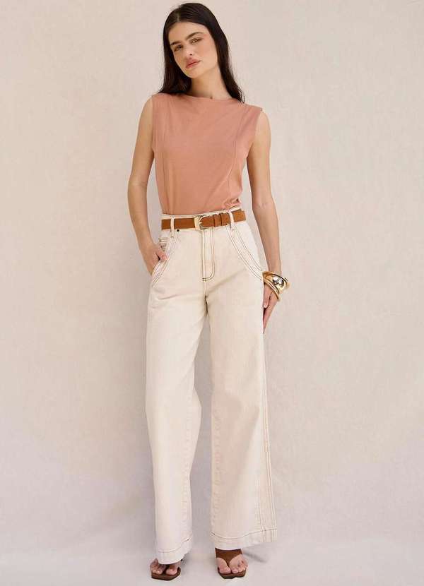 Laccord - Calca de Sarja Reta com Recorte Lateral Branco 2