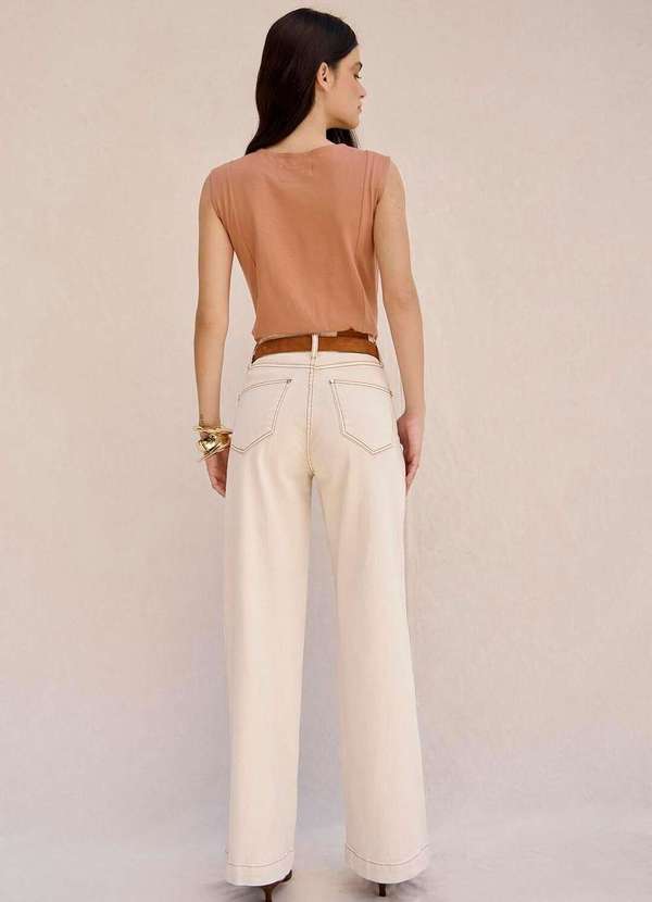 Laccord - Calca de Sarja Reta com Recorte Lateral Branco 4