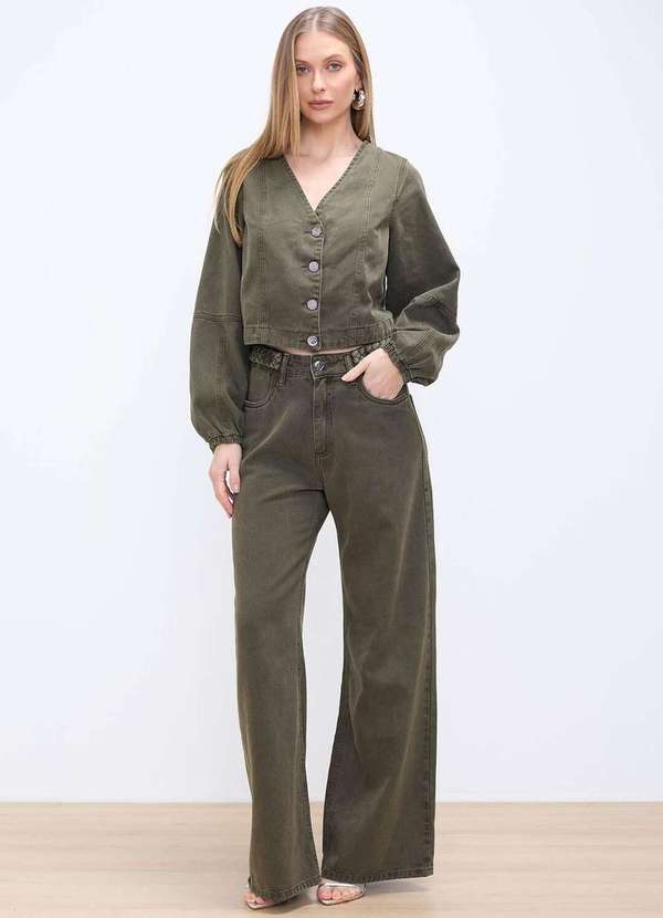 Laccord - Calca de Sarja Reta com Tranca Verde