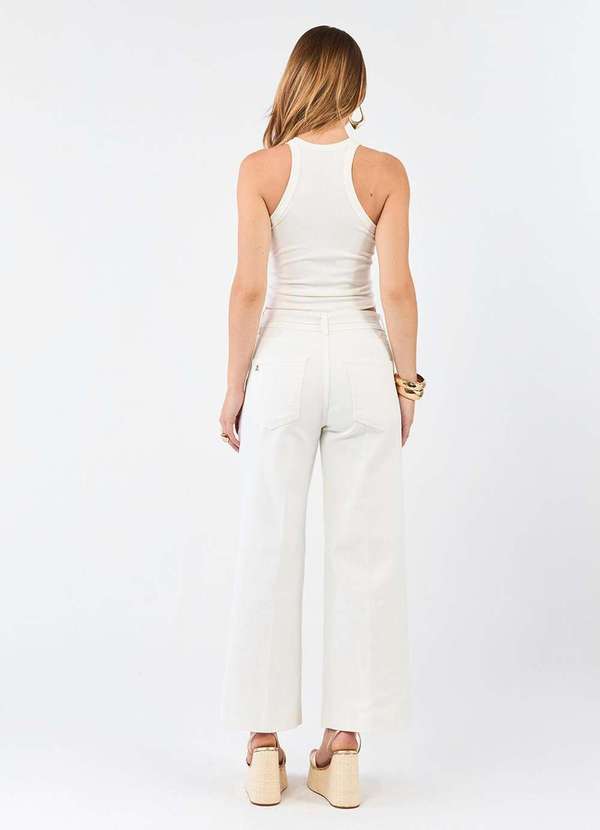 Laccord - Calca de Sarja Reta Cropped com Cinto Branco 5