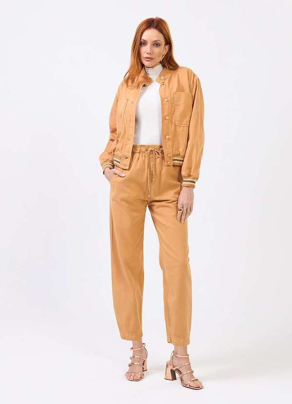 Laccord - Calca de Sarja Slouchy com Cordao Marrom