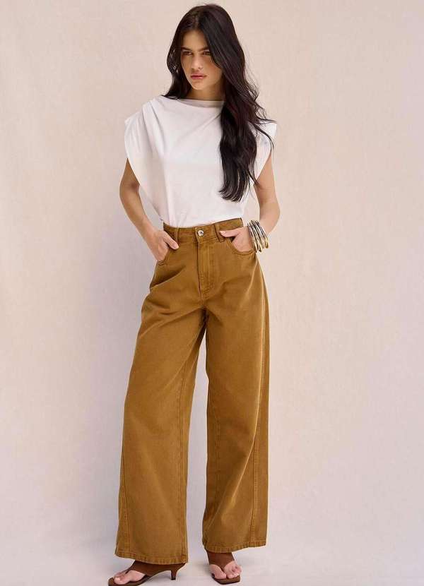 Laccord - Calca de Sarja Widde Leg Marrom