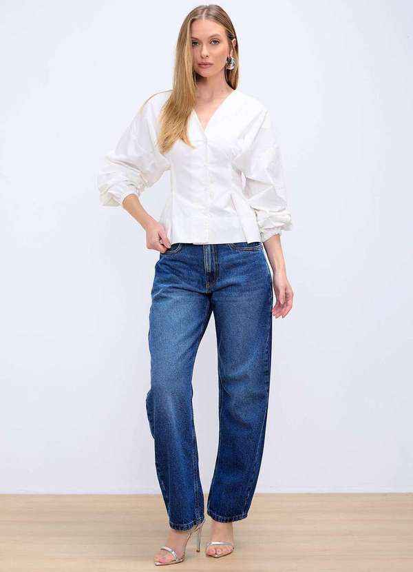 Laccord - Calca Jeans Barrel Denim Medio Azul