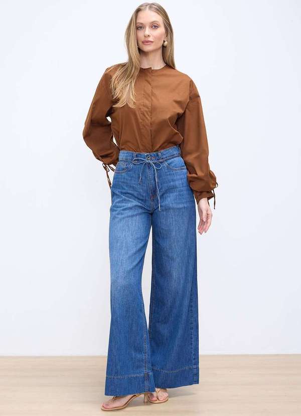 Laccord - Calca Jeans Maxi Wide Leg Denim Medio Azul