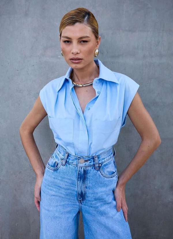 Laccord - Calca Jeans Pantalona Ampla Denim Medio Azul 2