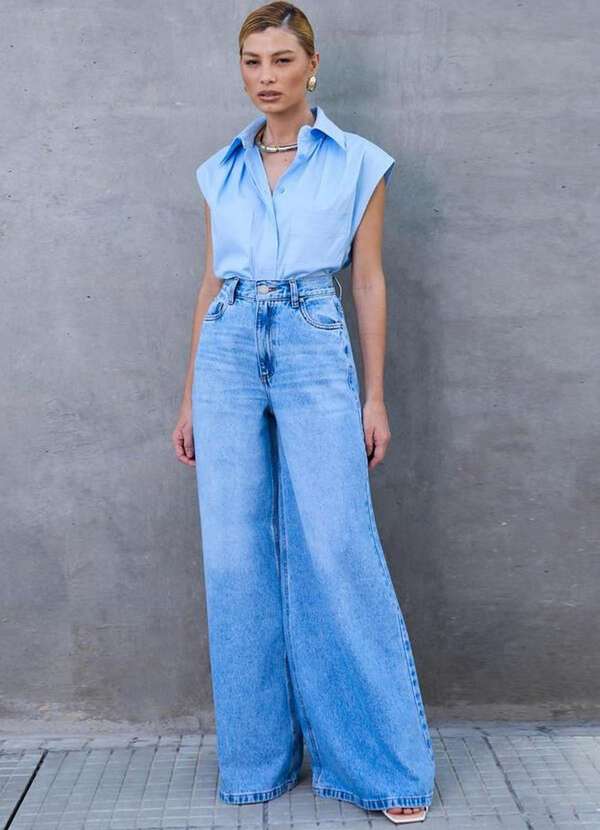 Laccord - Calca Jeans Pantalona Ampla Denim Medio Azul 3