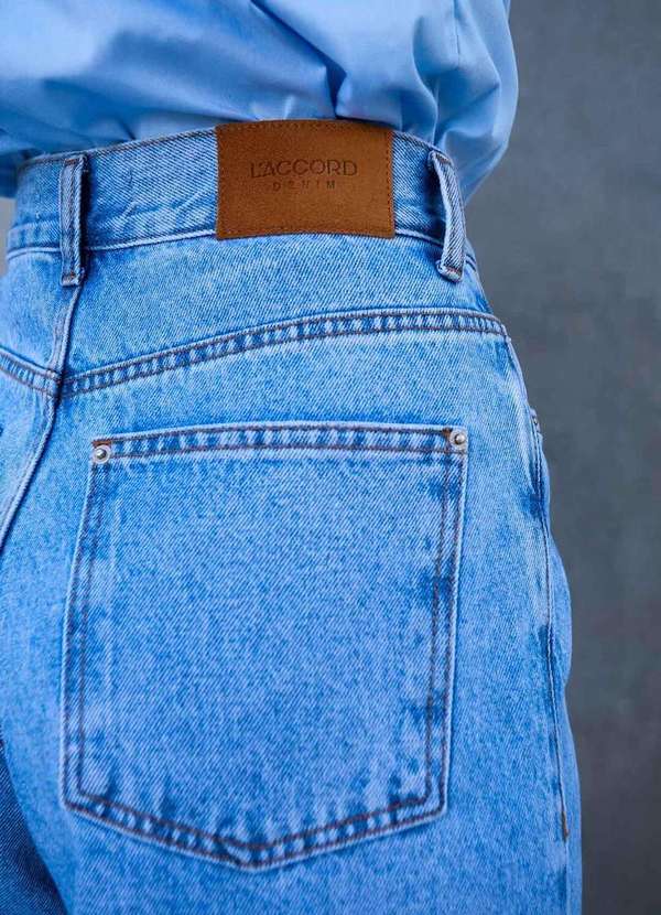 Laccord - Calca Jeans Pantalona Ampla Denim Medio Azul 5