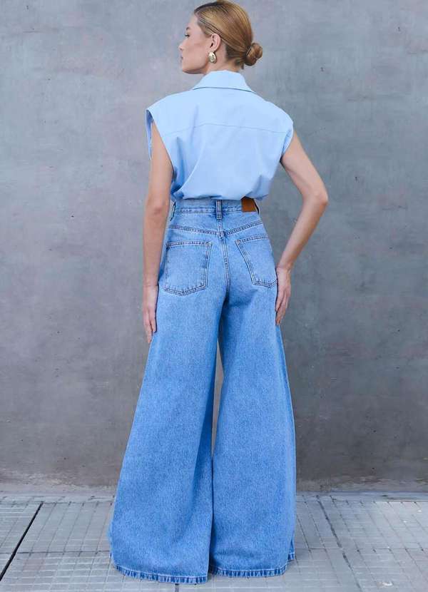 Laccord - Calca Jeans Pantalona Ampla Denim Medio Azul 6