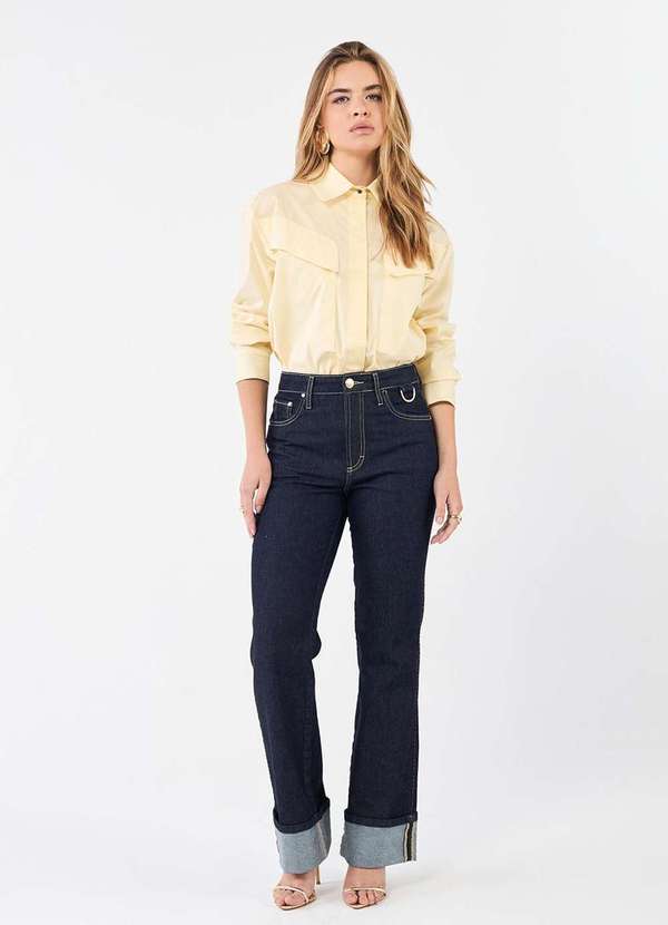 Laccord - Calca Jeans Reta Amaciada com Barra Virada Azul 3