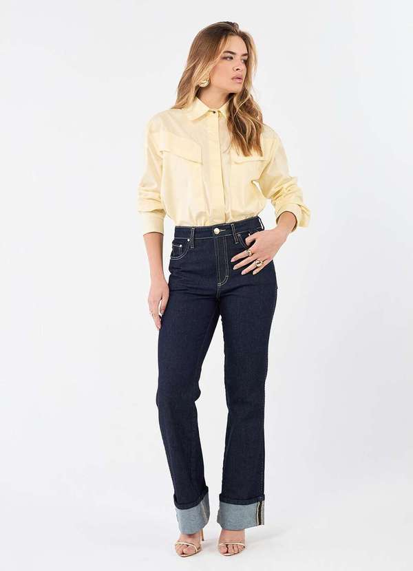 Laccord - Calca Jeans Reta Amaciada com Barra Virada Azul 4