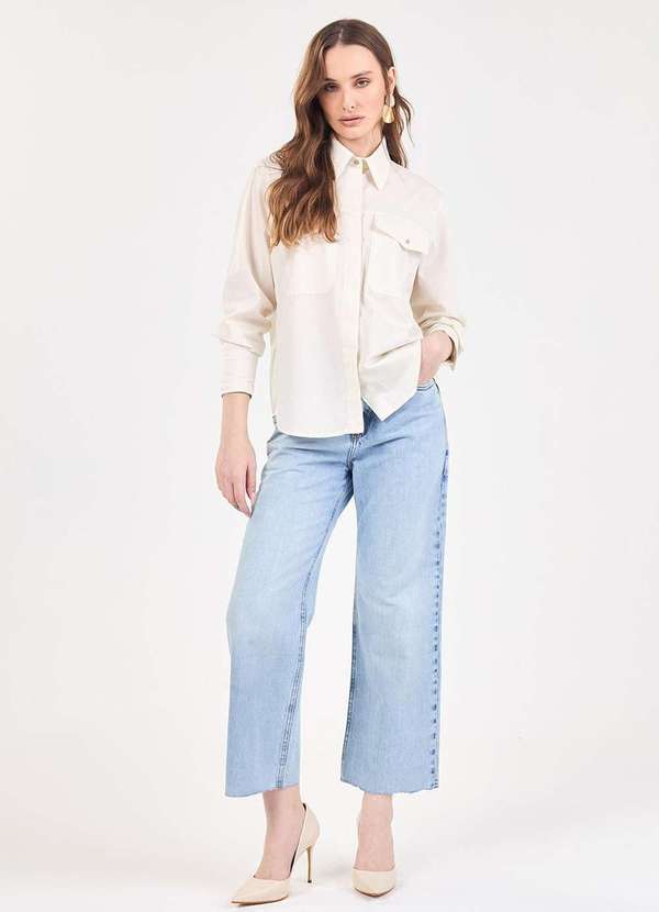 Laccord - Calca Jeans Reta com Barra Corte a Fio Azul