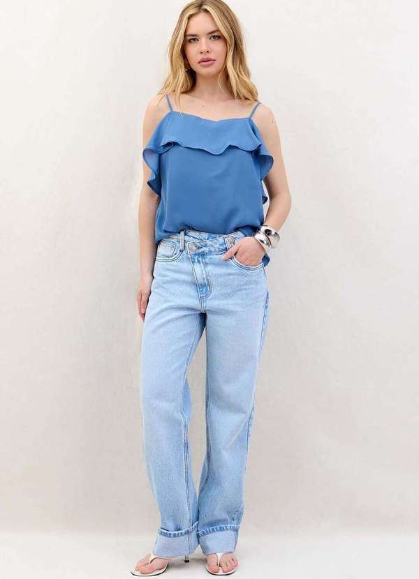 Laccord - Calca Jeans Reta Cos Deslocado Denim Medio Azul