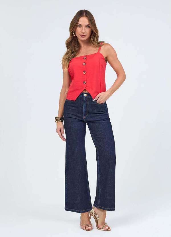 Laccord - Calca Jeans Reta Denim Escuro Cropped Azul 1