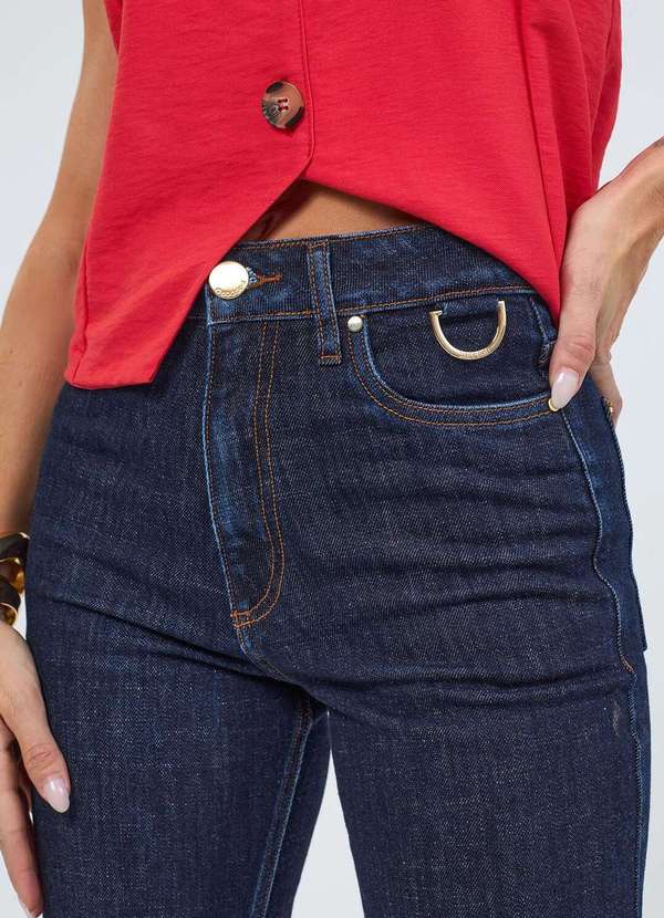 Laccord - Calca Jeans Reta Denim Escuro Cropped Azul 3