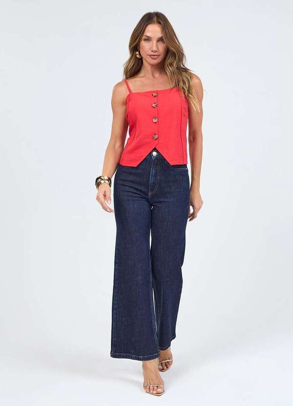 Laccord - Calca Jeans Reta Denim Escuro Cropped Azul 4