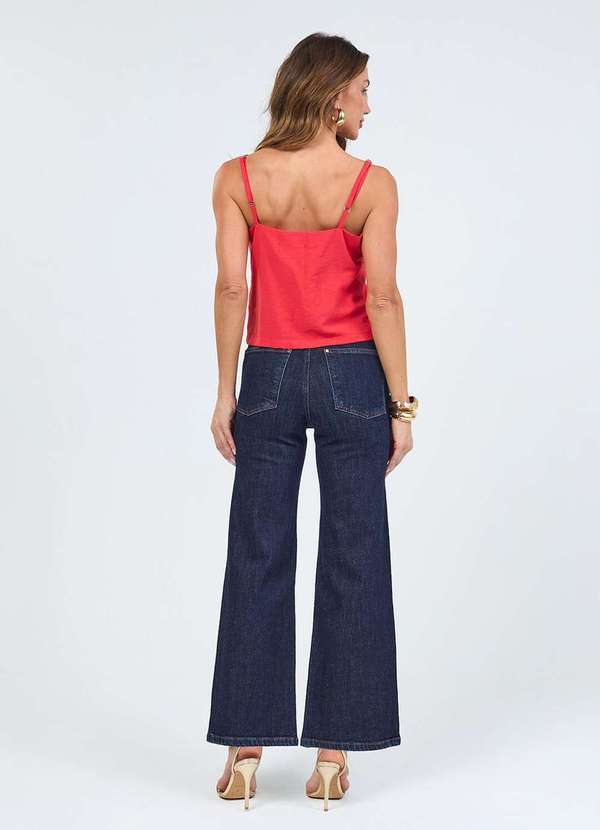 Laccord - Calca Jeans Reta Denim Escuro Cropped Azul 5