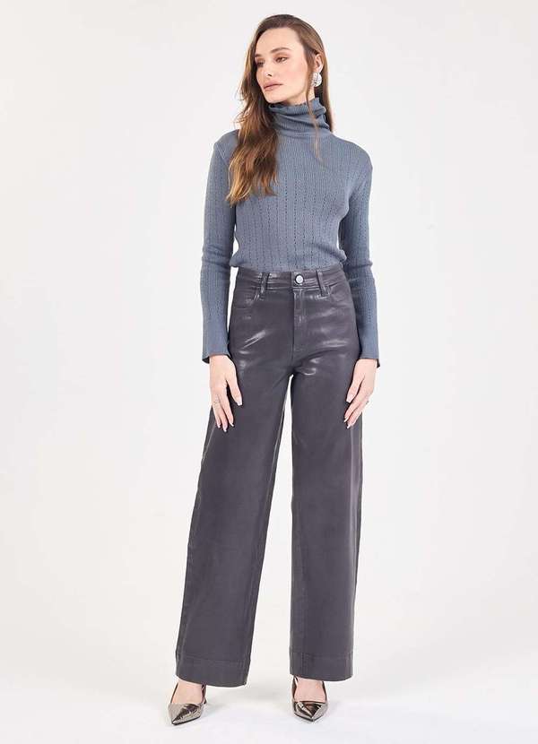 Laccord - Calca Reta Ampla Resinada Cinza 2