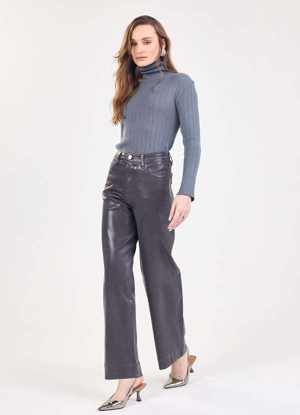 Laccord - Calca Reta Ampla Resinada Cinza 3