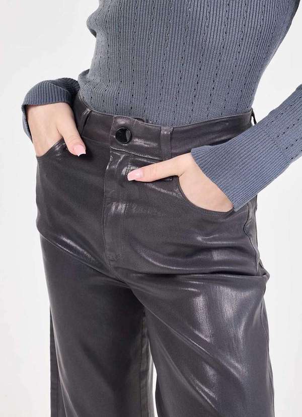 Laccord - Calca Reta Ampla Resinada Cinza 4