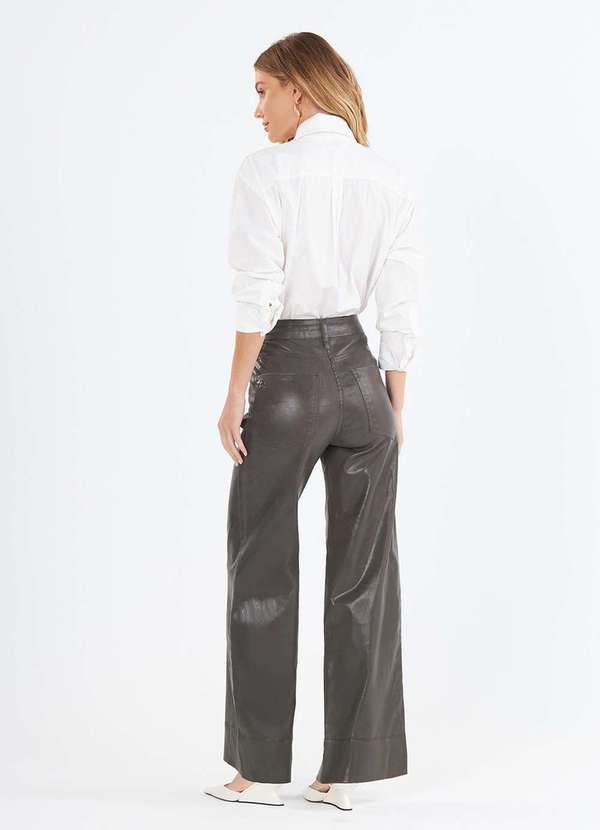 Laccord - Calca Reta Ampla Resinada Verde 5