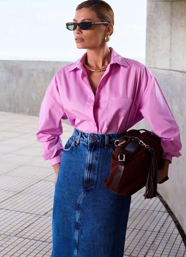 Laccord - Camisa de Tricoline Ampla Rosa Rosa