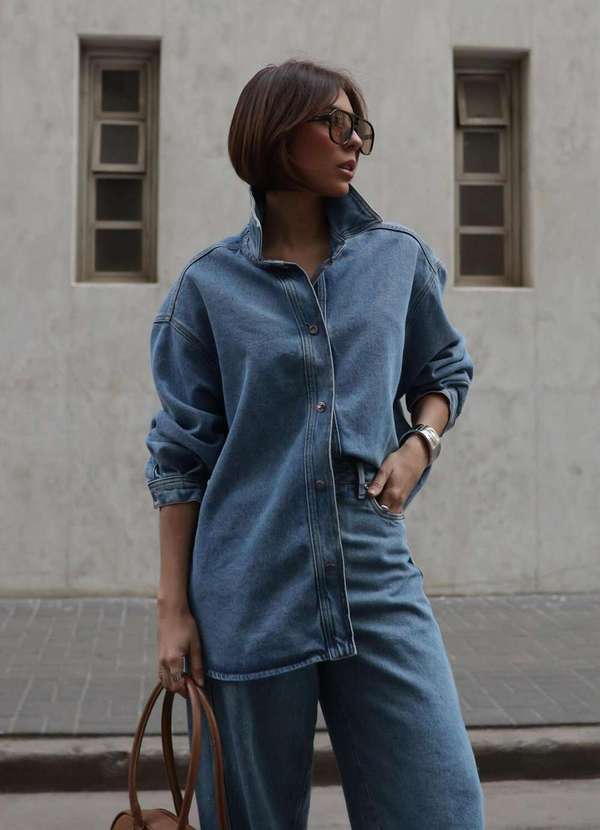 Laccord - Camisa Jeans Ampla Denim Medio Azul