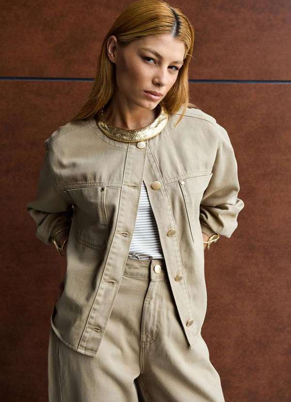 Laccord - Jaqueta de Sarja Ampla Amendoa Marrom