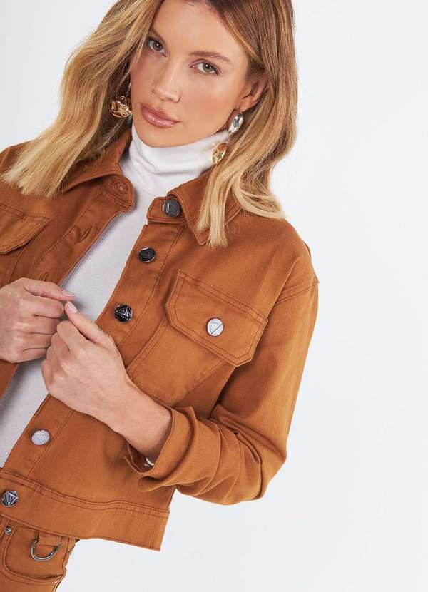 Laccord - Jaqueta de Sarja com Bolsos Marrom