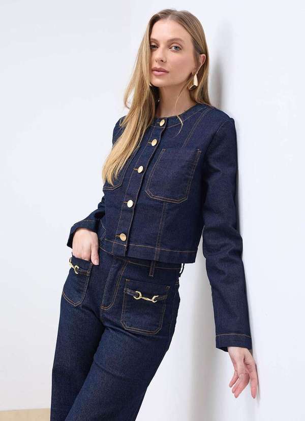 Laccord - Jaqueta Jeans Trucker Denim Escuro Azul