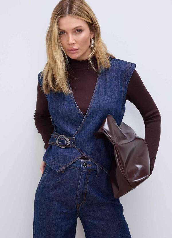 Laccord - Colete Jeans Tranpassado Denim Escuro Azul