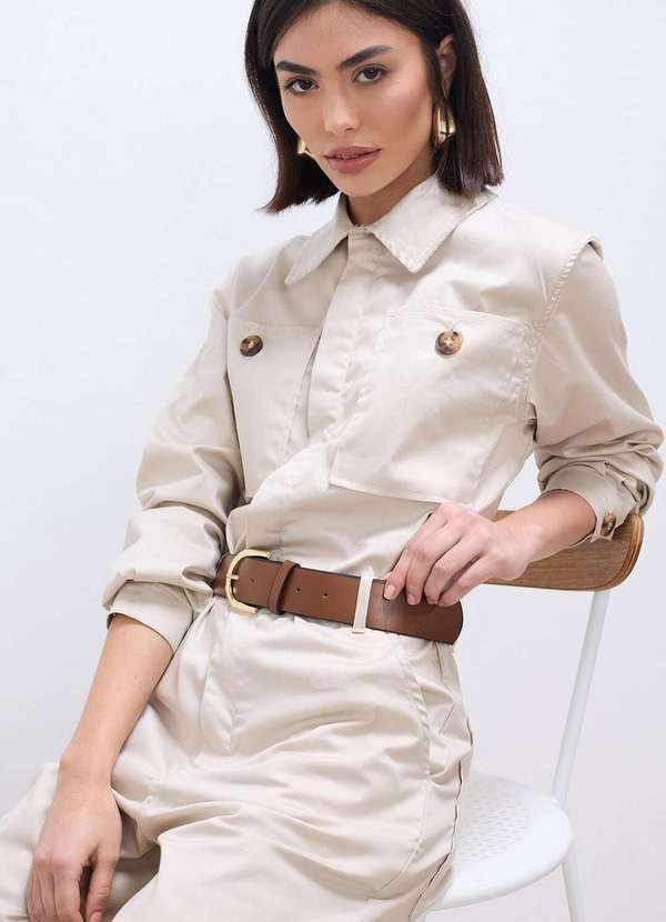 Laccord - Macacao de Sarja com Maxi Bolsos e Cinto Branco 2