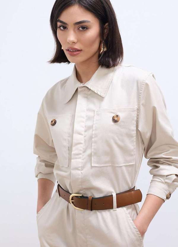 Laccord - Macacao de Sarja com Maxi Bolsos e Cinto Branco 4