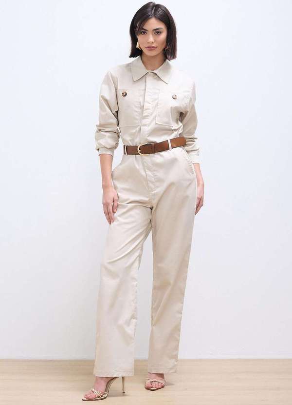 Laccord - Macacao de Sarja com Maxi Bolsos e Cinto Branco 5