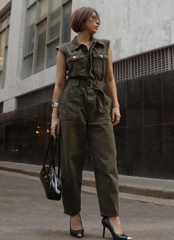 Laccord - Macacao Jeans Slouchy sem Manga Verde