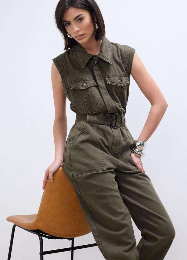 Laccord - Macacao Jeans Slouchy sem Manga Verde 3