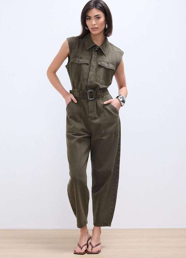 Laccord - Macacao Jeans Slouchy sem Manga Verde 4