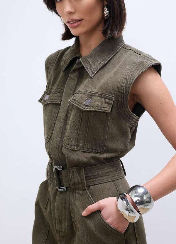 Laccord - Macacao Jeans Slouchy sem Manga Verde 5