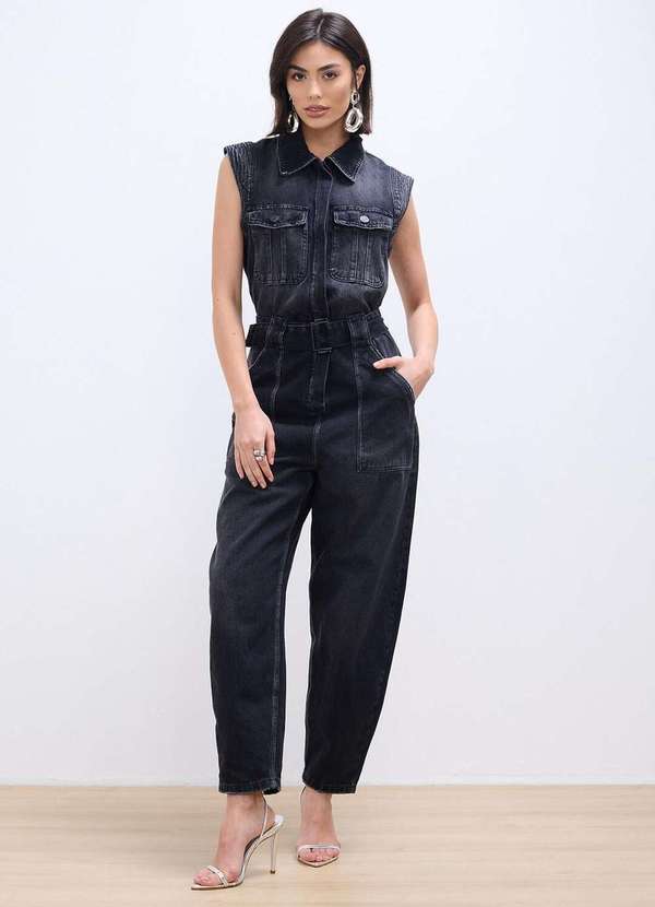 Laccord - Macacao Jeans Slouchy sem Manga Preto