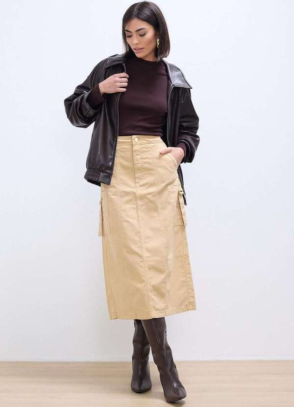 Laccord - Saia de Sarja com Bolsos Cargo Marrom