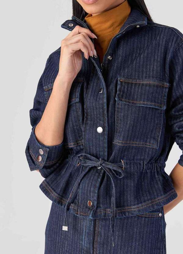 Laccord - Saia Jeans Midi com Fenda Risca de Giz Azul 2