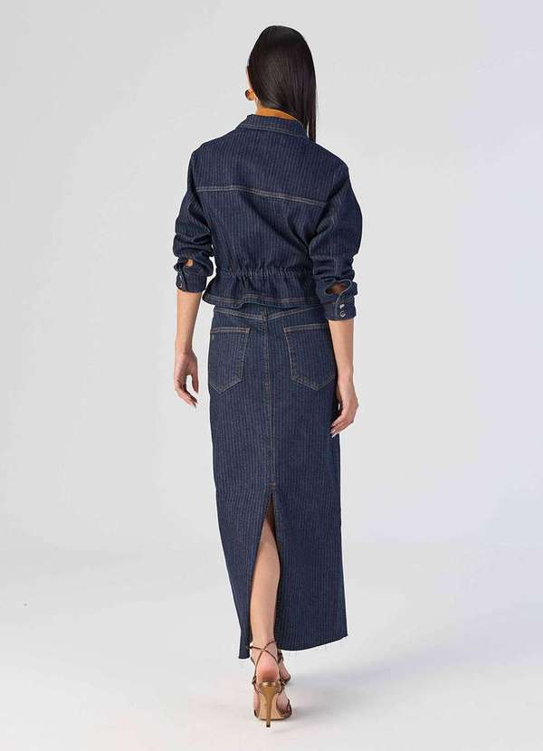 Laccord - Saia Jeans Midi com Fenda Risca de Giz Azul 3